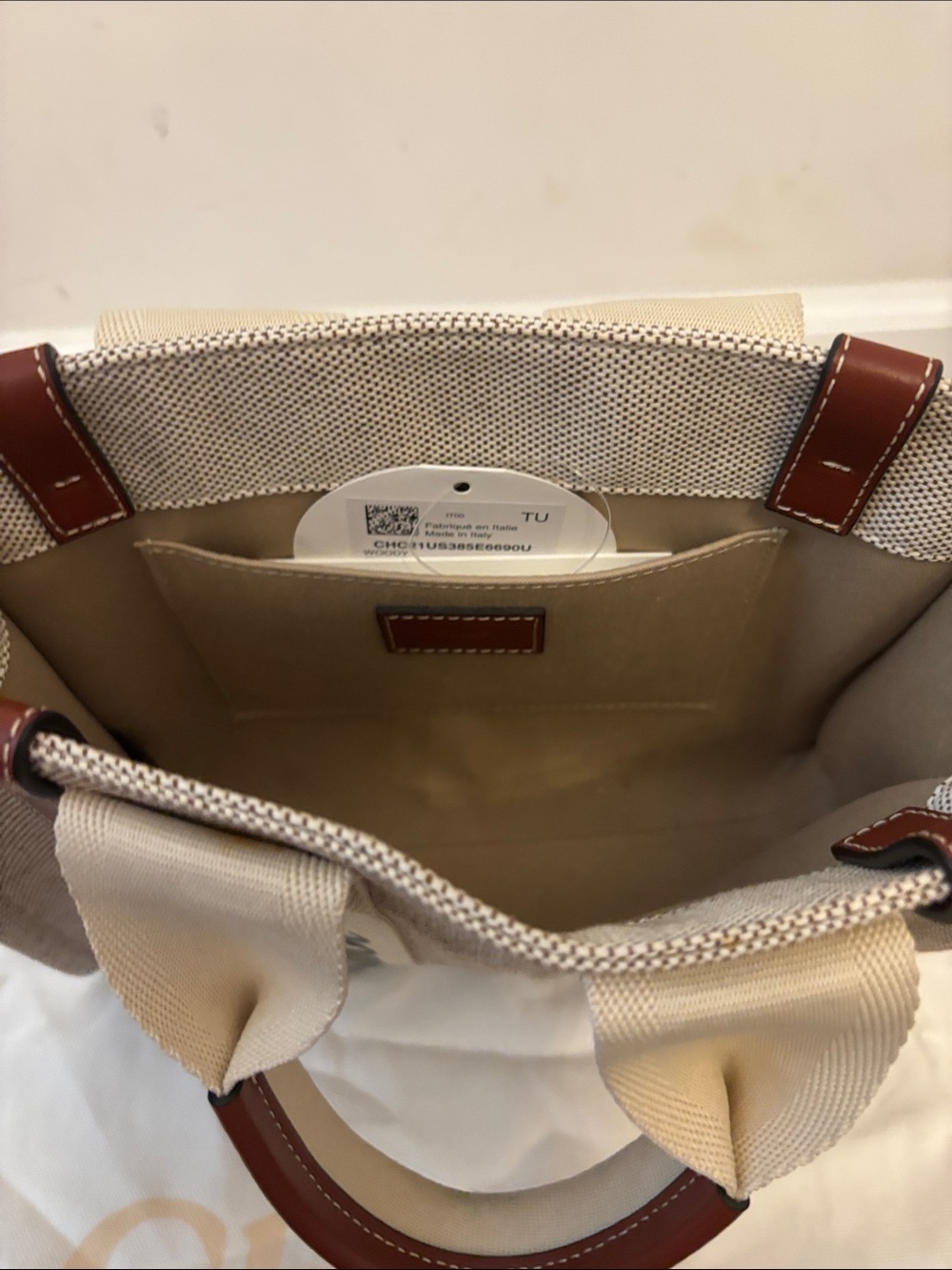 Chloé Beige Canvas Tote with Brown Leather Trim and Cream Logo Straps - Picture 6 of 9